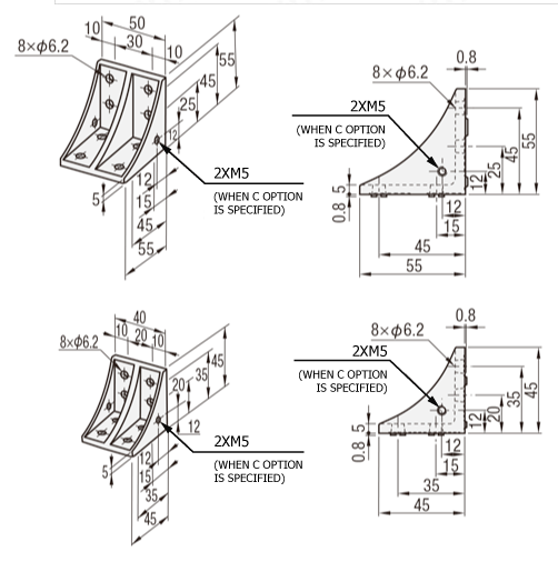 6 Series (8mm Groove Width) - For 2-Row Groove - Reversed 90 degree Brackets with Protrusion: Related Images