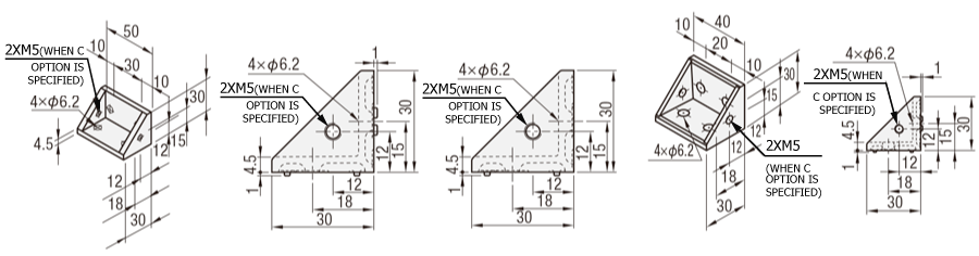 6 Series (8mm Groove Width) - For 2-Row Grooves - Reversed 90 degree Brackets with Protrusions, 4 Mounting Holes: Related Images