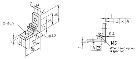 5 Series (groove width 6 mm) - For single row groove - Extrusion thick 90 degree Brackets (right angle processing type): Related images