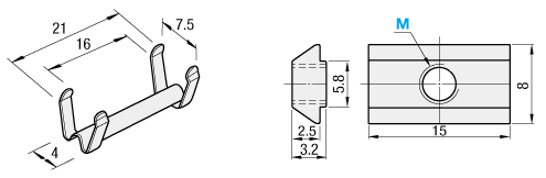 Post-insertion nuts and metal stopper set for aluminum frames for 5 series (groove width 6 mm): Related images