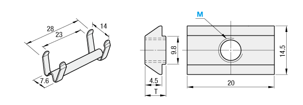 Post-insertion nut and stopper set for aluminum frames for 8 series (groove width 10 mm): Related images