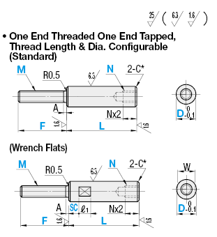 Circular Posts - One End Threaded One End Tapped/Thread Length and Dia ...