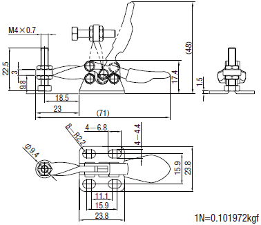 (Economic Type) Bottom Fixed Closing Pressure of Horizontal Toggle Clamp 264N (Bolt Fixed Type) Specification Table