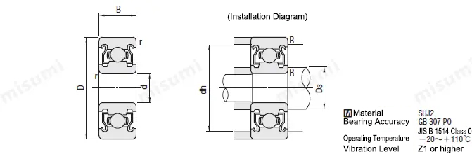 Deep groove ball bearing Dimensional drawing