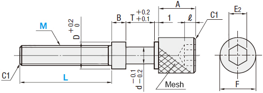 Economic type Adjusting bolt Hex socket on head Knurled knob type Dimensional drawing