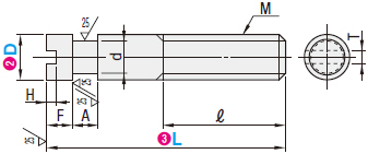 Dimensions and specifications drawing of post for MISUMI tensile spring