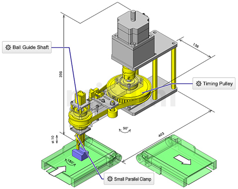 Example drawing of a workpiece reversal transfer mechanism designed using MISUMI timing pulley