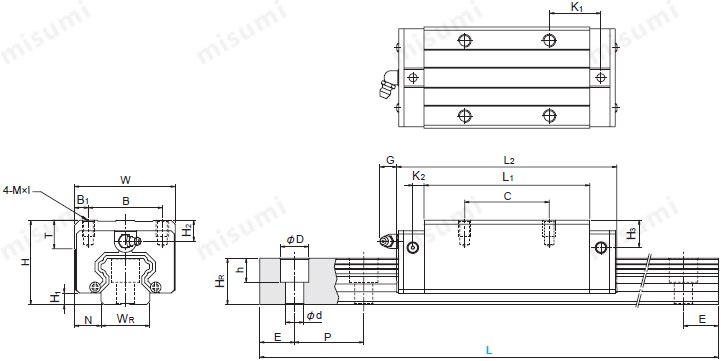 MISUMI Medium Linear Guide Slider dimension drawing