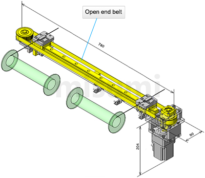 Application of long free-end belt in reciprocating motion mechanism