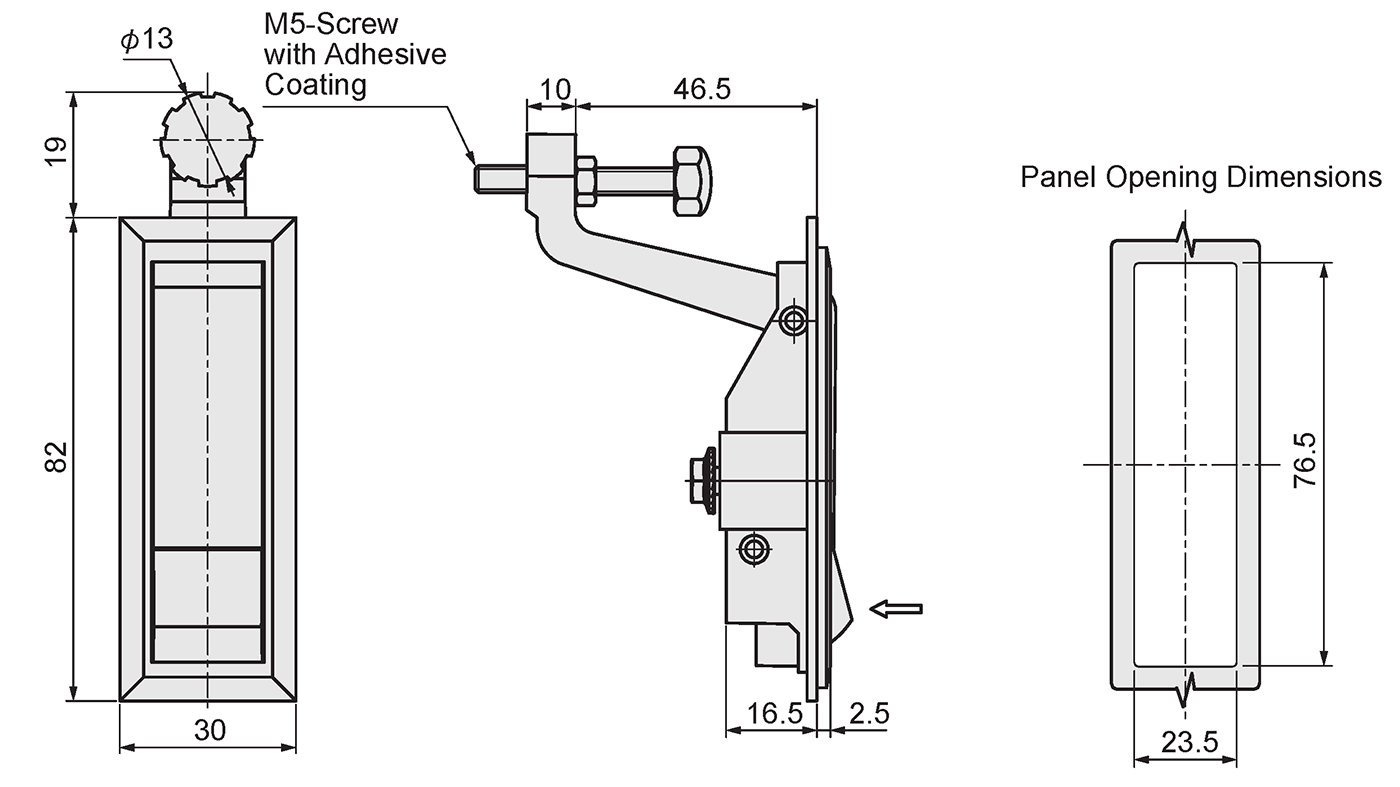Economy Series Flat Type Compression Lever Type Product Drawing