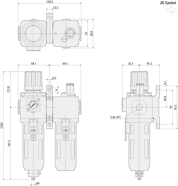 Part Number Regulators With Pressure Gauge / Lubricator Type B