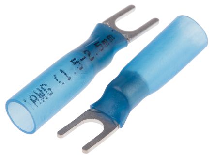 RS PRO Insulated Crimp Spade Connector, 1.5mm² to 2.5mm², 16AWG to 14AWG, M3.7 (#6) Stud Size HDPE, Blue