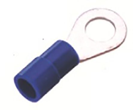 RS PRO Insulated Ring Terminal, 5.3mm Stud Size, 1.5mm² to 2.5mm² Wire Size, Blue, 20mm Length
