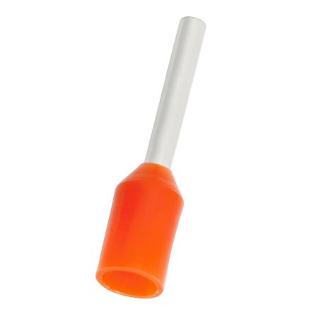 RS PRO Insulated Crimp Bootlace Ferrule, 6mm Pin Length, 1.3mm Pin Diameter, 0.5mm² Wire Size, Orange 