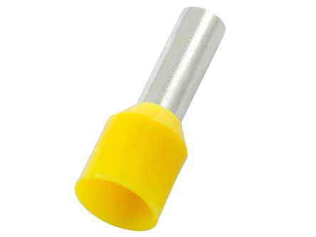 RS PRO Insulated Crimp Bootlace Ferrule, 8mm Pin Length, 1.7mm Pin Diameter, 1mm² Wire Size, Yellow, 14mm Length