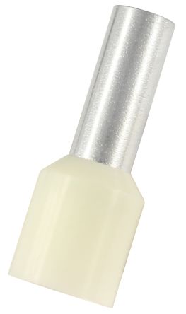 RS PRO Insulated Crimp Bootlace Ferrule, 12mm Pin Length, 4.9mm Pin Diameter, 10mm² Wire Size, Ivory, 22mm Length