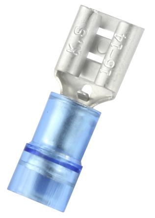 RS PRO Blue Insulated Female Spade Connector, Receptacle, 0.8 x 6.35mm Tab Size, 1.5mm² to 2.5mm², PC of Insulation Material
