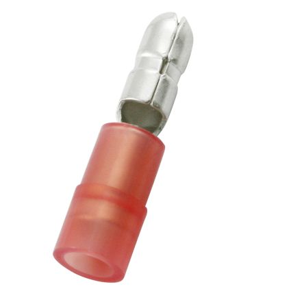 RS PRO Insulated Male Crimp Bullet Connector, 0.5mm² to 1.5mm², 22AWG to 16AWG, 4mm Bullet diameter, Red, 22mm Length