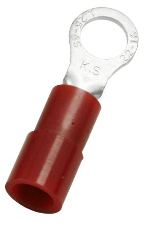 RS PRO Insulated Ring Terminal, 4.3mm Stud Size, 0.5mm² to 1.5mm² Wire Size, Red, 20.4mm Length