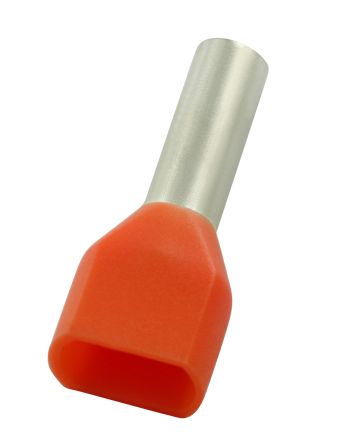 RS PRO Insulated Crimp Bootlace Ferrule, 8mm Pin Length, 1.8mm Pin Diameter, 2 x 0.5mm² Wire Size, Orange 