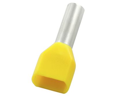 RS PRO Insulated Crimp Bootlace Ferrule, 8mm Pin Length, 2.4mm Pin Diameter, 2 x 1.0mm² Wire Size, Yellow