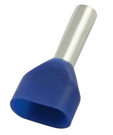 RS PRO Insulated Crimp Bootlace Ferrule, 12mm Pin Length, 2.9mm Pin Diameter, 2 x 2.5mm² Wire Size, Blue