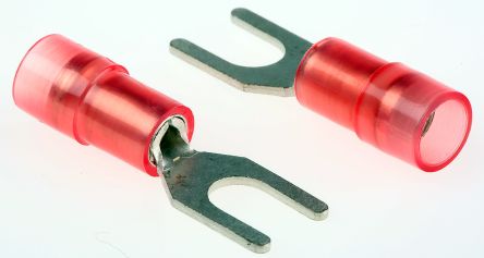 RS PRO Insulated Crimp Spade Connector, 0.5mm² to 1.5mm², 22AWG to 16AWG, M4 (#8) Stud Size Nylon, Red