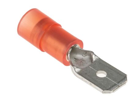 RS PRO Red Insulated Male Crimp Tab Terminal, 0.8 x 6.35mm Tab Size, 0.5mm² to 1.5mm²