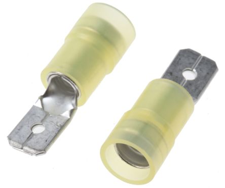 RS PRO Yellow Insulated Male Spade Connector, Tab, 0.8 x 6.35mm Tab Size, 4mm² to 6mm²