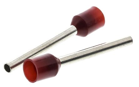 RS PRO Insulated Crimp Bootlace Ferrule, 18mm Pin Length, 2mm Pin Diameter, 1.5mm² Wire Size, Red