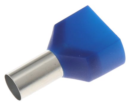 RS PRO Insulated Crimp Bootlace Ferrule, 14mm Pin Length, 8.7mm Pin Diameter, 2 x 16mm² Wire Size, Blue