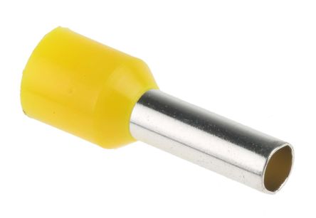RS PRO Insulated Crimp Bootlace Ferrule, 12mm Pin Length, 3.5mm Pin Diameter, 6mm² Wire Size, Yellow
