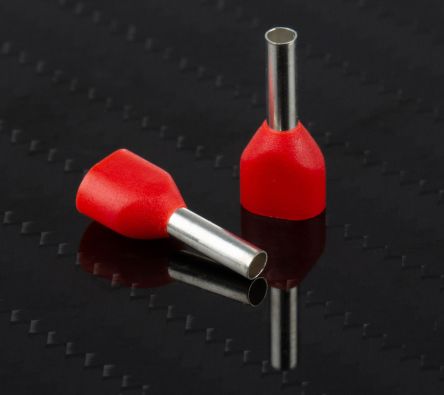 RS PRO Insulated Crimp Bootlace Ferrule, 8mm Pin Length, 2.4mm Pin Diameter, 2 x 1mm² Wire Size, Red