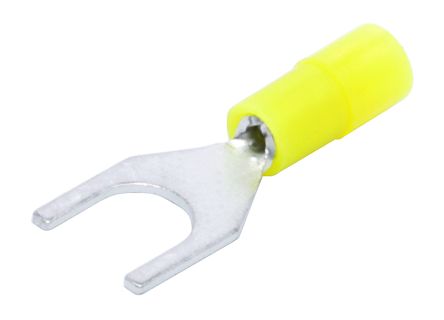 RS PRO Insulated Crimp Spade Connector, 0.2mm² to 0.5mm², 26AWG to 22AWG, M4 Stud Size Nylon, Yellow
