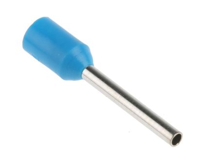 RS PRO Insulated Crimp Bootlace Ferrule, 12mm Pin Length, 1.5mm Pin Diameter, 0.75mm² Wire Size, Blue
