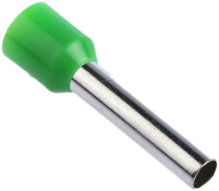 RS PRO Insulated Crimp Bootlace Ferrule, 18mm Pin Length, 3.9mm Pin Diameter, 6mm² Wire Size, Green