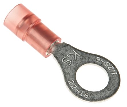 RS PRO Insulated Ring Terminal, M6 (1/4) Stud Size, 0.5mm² to 1.5mm² Wire Size, Red