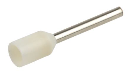 RS PRO Insulated Crimp Bootlace Ferrule, 12mm Pin Length, 1.5mm Pin Diameter, 0.75mm² Wire Size, White 