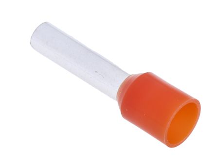 RS PRO Insulated Crimp Bootlace Ferrule, 12mm Pin Length, 3.2mm Pin Diameter, 4mm² Wire Size, Orange