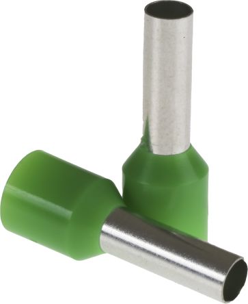 RS PRO Insulated Crimp Bootlace Ferrule, 12mm Pin Length, 3.9mm Pin Diameter, 6mm² Wire Size, Green
