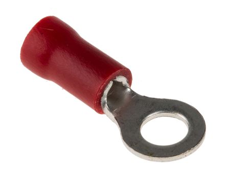 RS PRO Insulated Ring Terminal, M4 Stud Size, 0.5mm² to 1.5mm² Wire Size, Red, 21mm Length