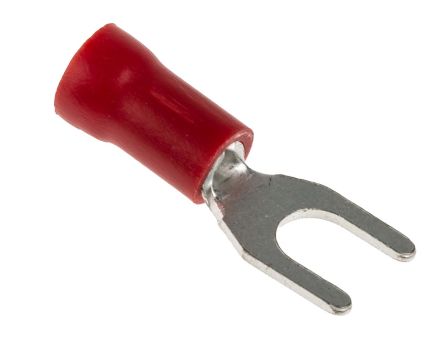 RS PRO Insulated Crimp Spade Connector, 0.5mm² to 1.5mm², 22AWG to 16AWG, M4 Stud Size Vinyl, Red, 7.1mm Width