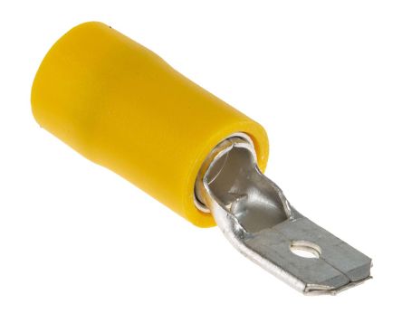 RS PRO Yellow Insulated Male Spade Connector, Tab, 6.35 x 0.8mm Tab Size, 2.5mm² to 6mm²