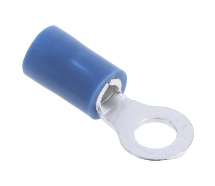 RS PRO Insulated Ring Terminal, M4 Stud Size, 1.5mm² to 2.5mm² Wire Size, Blue, 21mm Length
