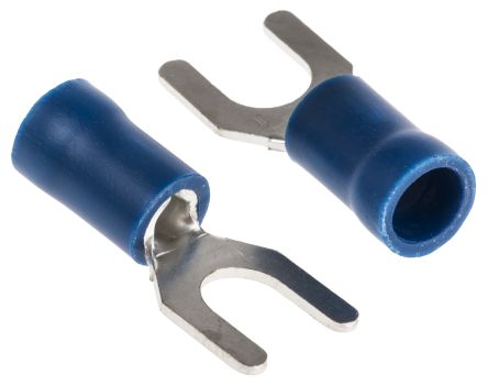 RS PRO Insulated Crimp Spade Connector, 1.5mm² to 2.5mm², 16AWG to 14AWG, M5 Stud Size Vinyl, Blue, 9.5mm Width