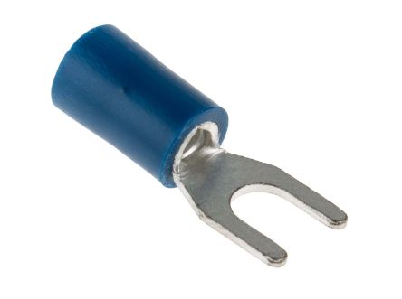 RS PRO Insulated Crimp Spade Connector, 1.5mm² to 2.5mm², 16AWG to 14AWG, M4 Stud Size Vinyl, Blue, 7.2mm Width