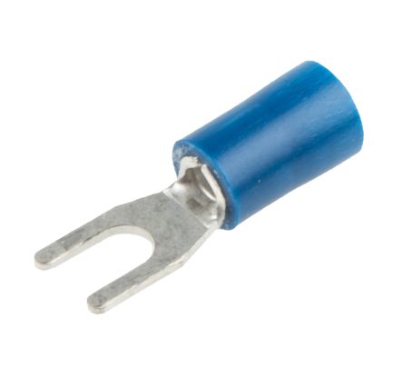 RS PRO Insulated Crimp Spade Connector, 1.5mm² to 2.5mm², 16AWG to 14AWG, M3.5 Stud Size Vinyl, Blue, 6.4mm Width