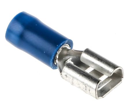 RS PRO Blue Insulated Female Spade Connector, Receptacle, 6.3 x 0.8mm Tab Size, 1.5mm² to 2.5mm² (534-698)