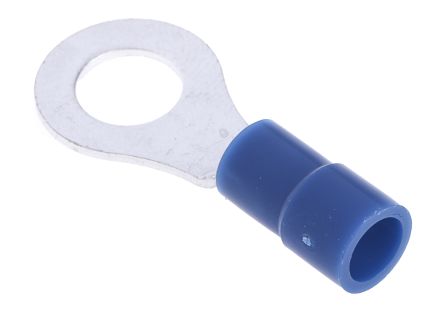 RS PRO Insulated Ring Terminal, M6 Stud Size, 1.5mm² to 2.5mm² Wire Size, Blue, 27.8mm Length