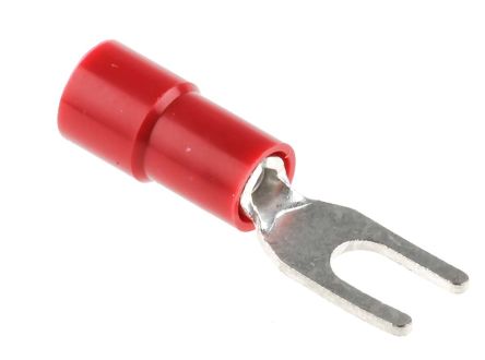 RS PRO Insulated Crimp Spade Connector, 0.5mm² to 1.5mm², 22AWG to 16AWG, M3 Stud Size Vinyl, Red (613-9384)